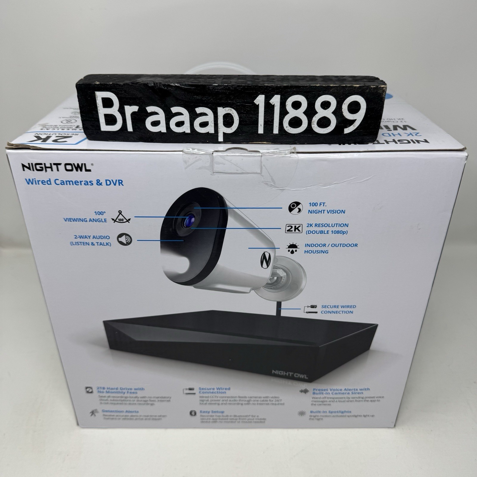 Night Owl 2K Wired Security System 4 Cameras 2TB DVR Night Vision 2-Way Audio