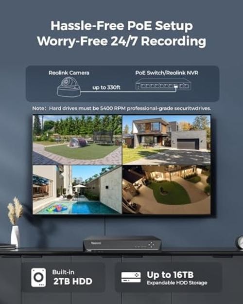12MP 8CH PoE Security Camera System with IK10 Vandalproof, 4pcs Dome PoE Cams
