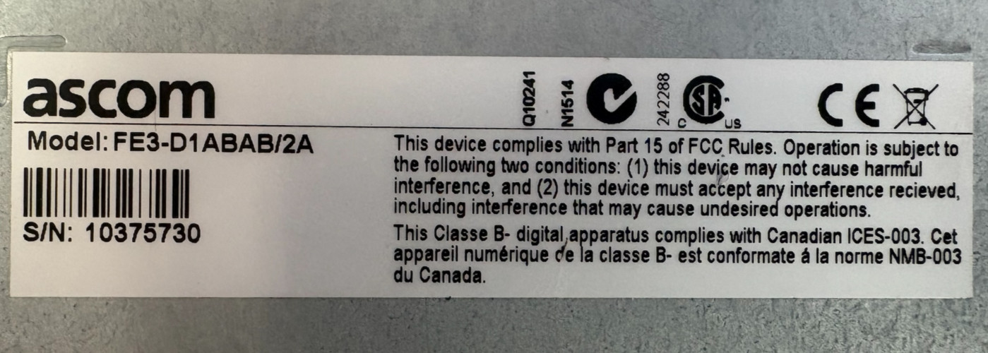 ASCOM FE3-D1ABAB/2A ELISE3 STD (UK/NA/ANZ)