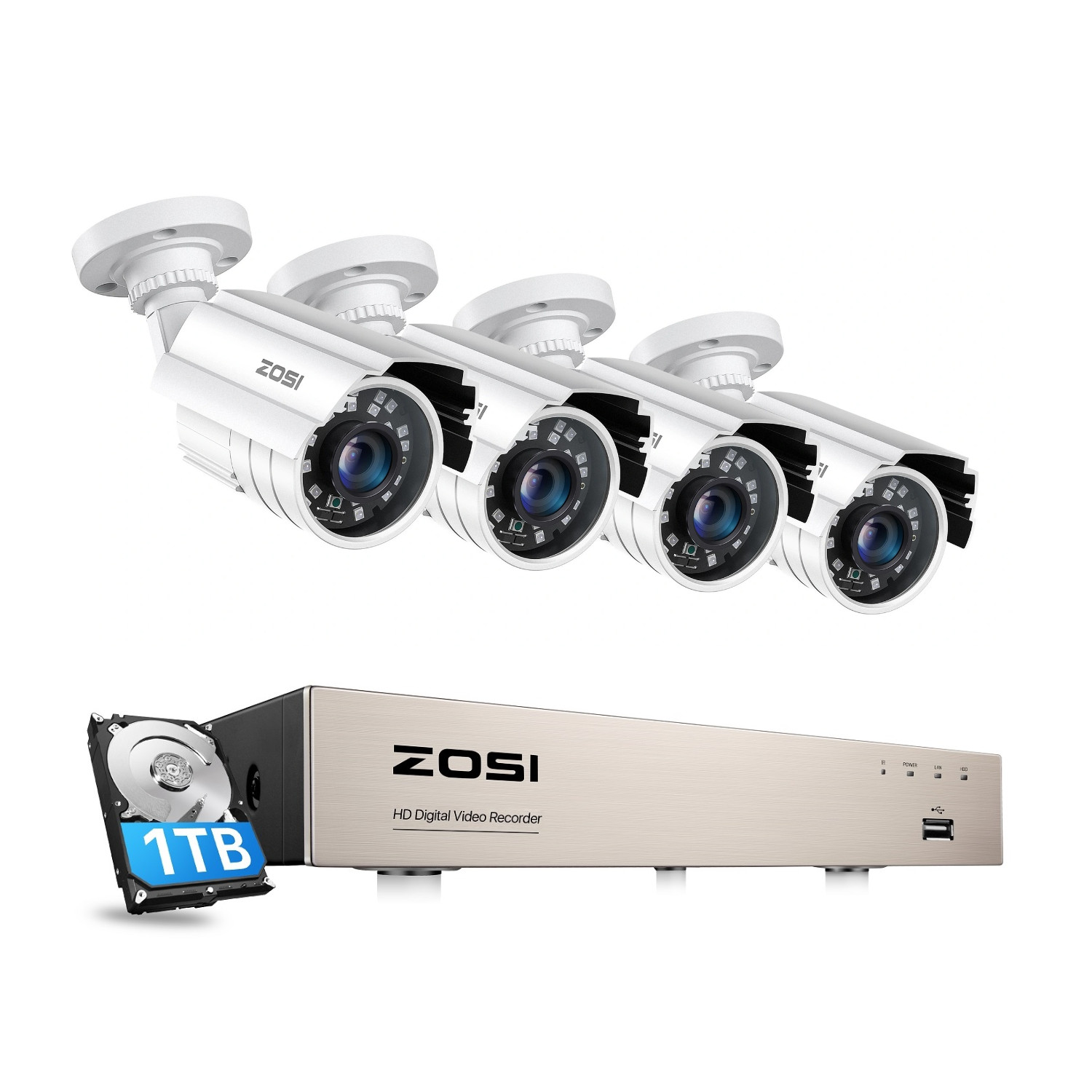 ZOSI 8CH H.265+ 5MP Lite HDMI DVR 1080P Home Security Camera System Weatherproof
