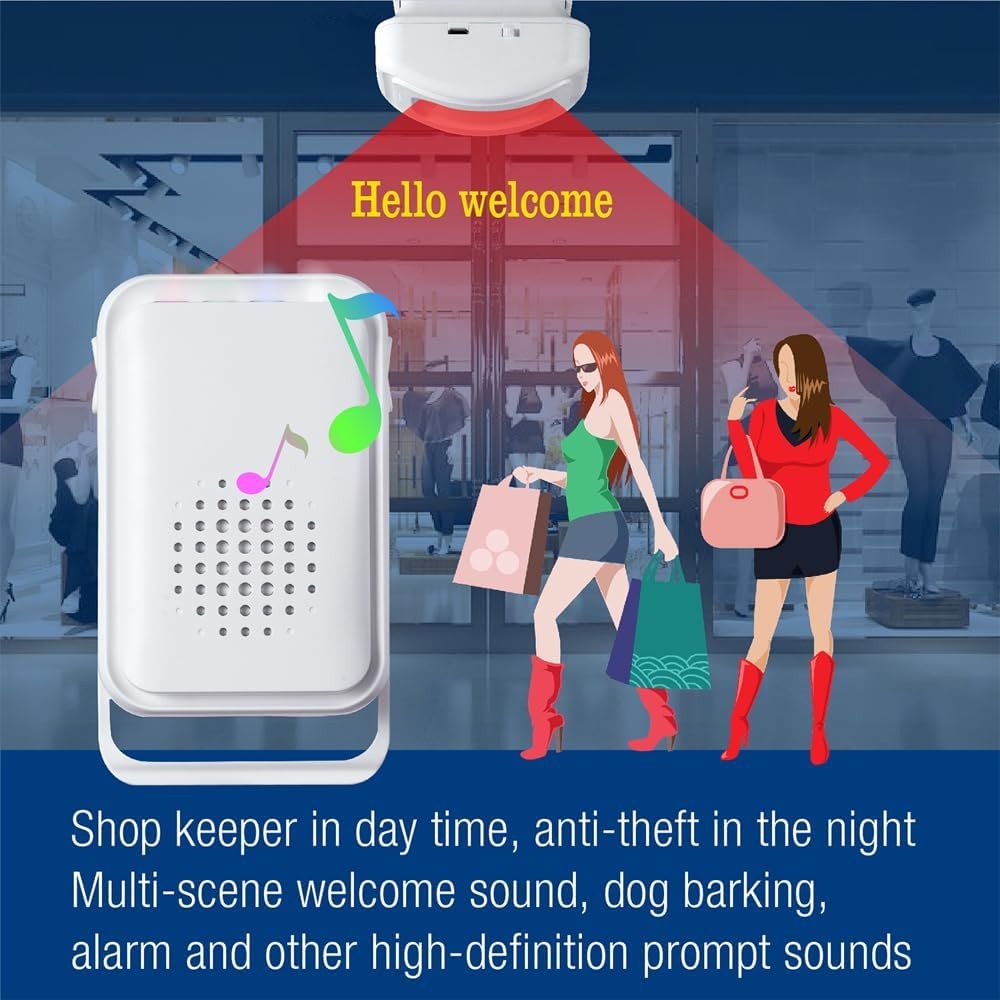 Motion Sensor Doorbell Detector Entry Alert Alarm, Shop Store Office White
