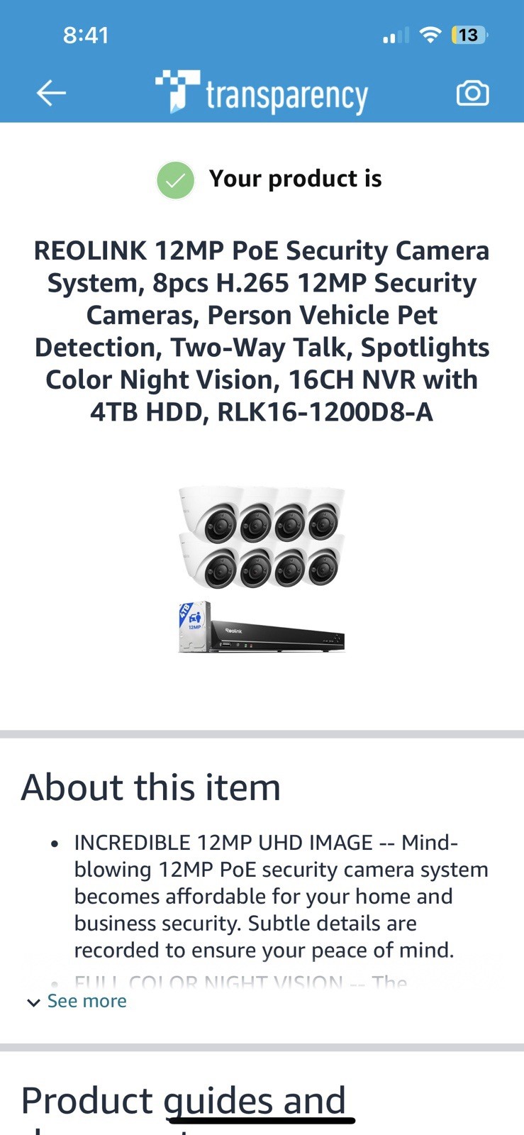 Reolink 12MP PoE dome Security Camera System 16CH NVR with 4TB 24/7 Recording
