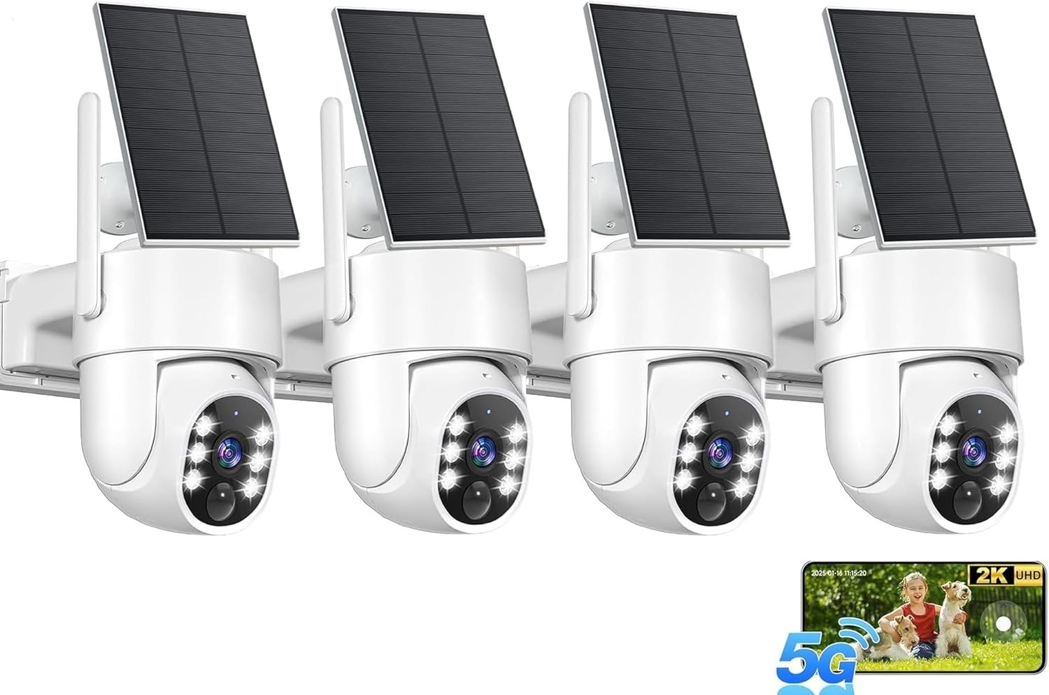 High-Performance 2K Solar Security Cameras: Wireless, Weatherproof, 4-Pack