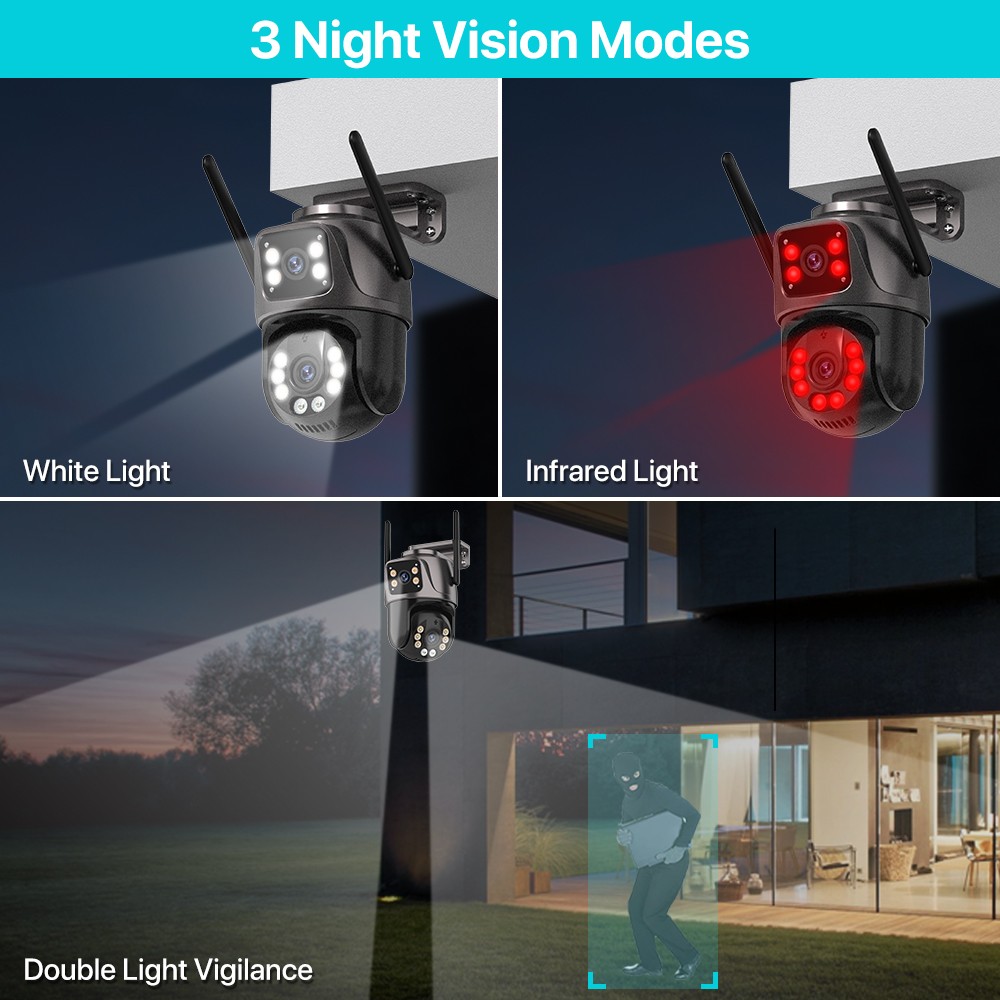 4K 8MP HD Wifi PTZ Camera Outdoor 4MP Dual Lens Dual Screen AI Auto Tracking IP