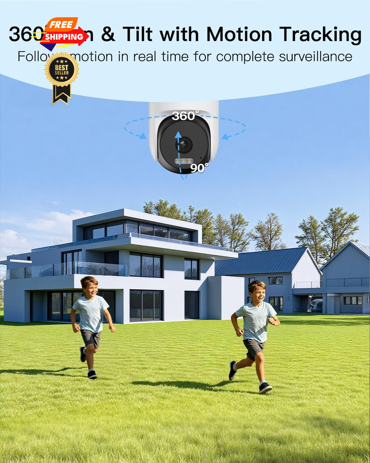 VIMTAG Pan/Tilt Outdoor Security Camera, 2.5K 4MP WiFi White&Black,4MP,1Pack