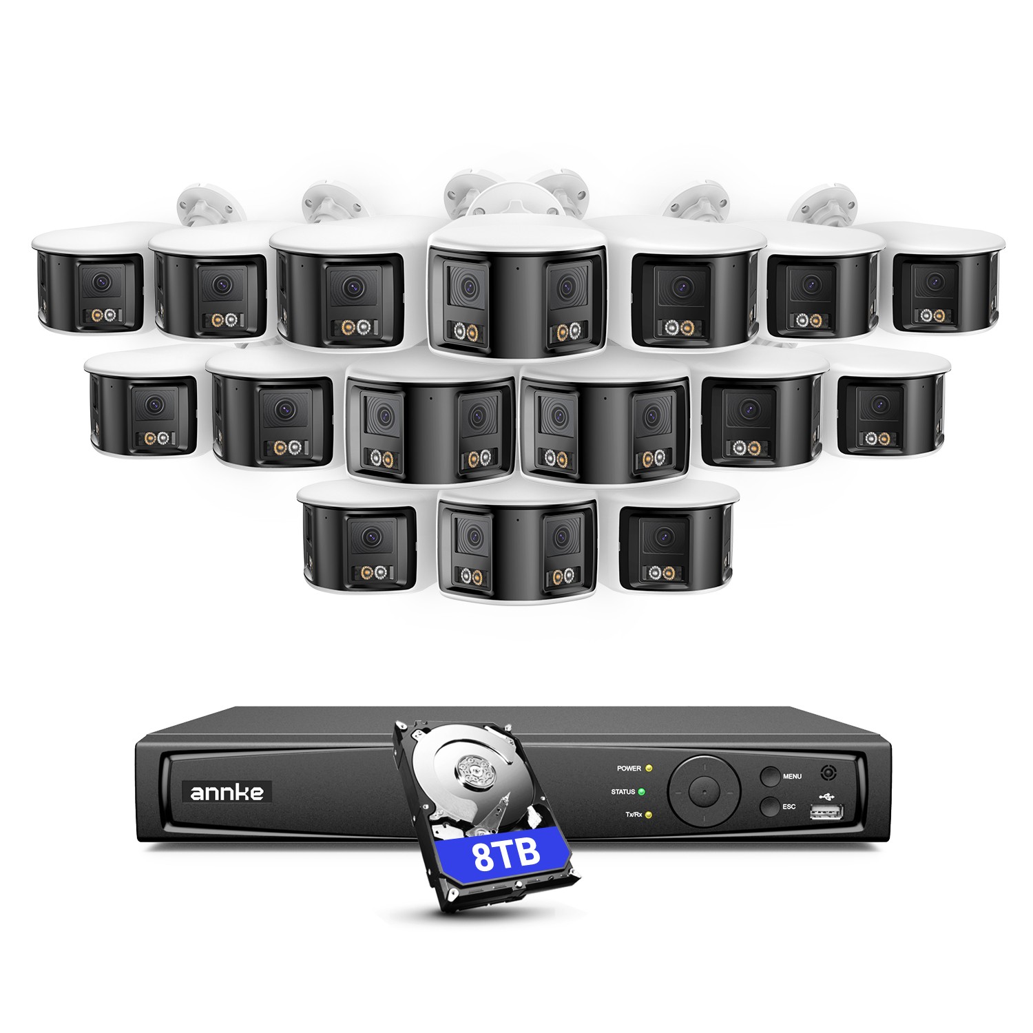 ANNKE 4K Dual Lens 180° POE Security Camera System Two Way Audio 16CH NVR Color