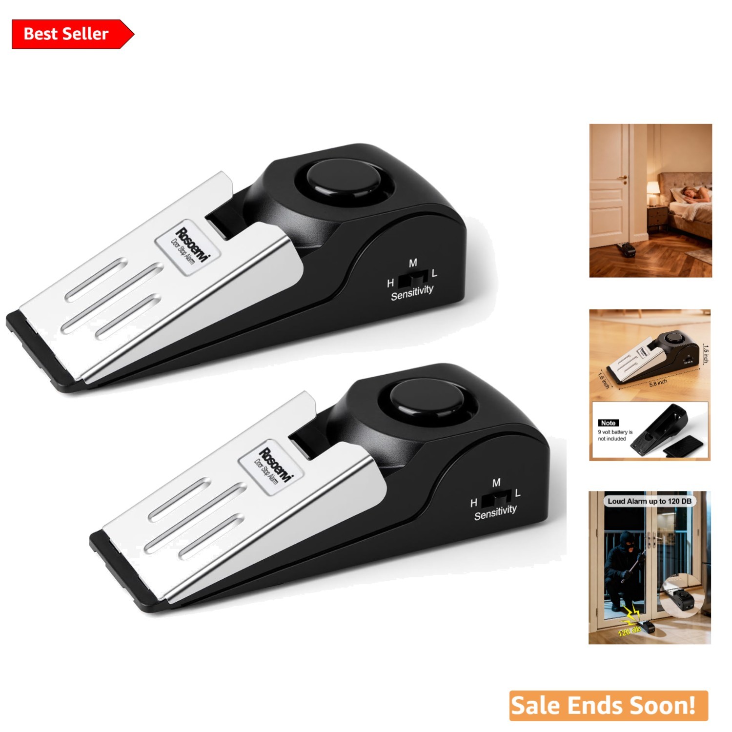 Portable 2-Pack Door Stopper & Alarm System – 120DB Security for Peace of Mind