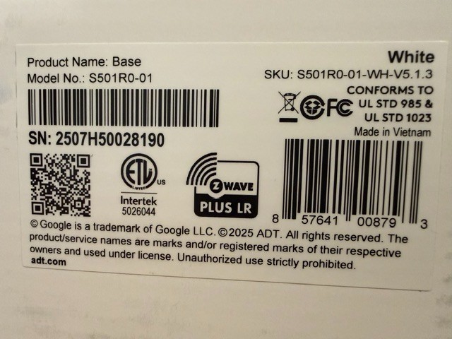 ADT S501R0-01 Security Base Station White w/ Power Cable