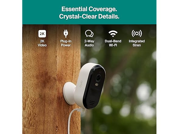 Arlo Essential 2K Camera White Wired Plug-In Outdoor WiFi + Spotlight 6Mo Plan