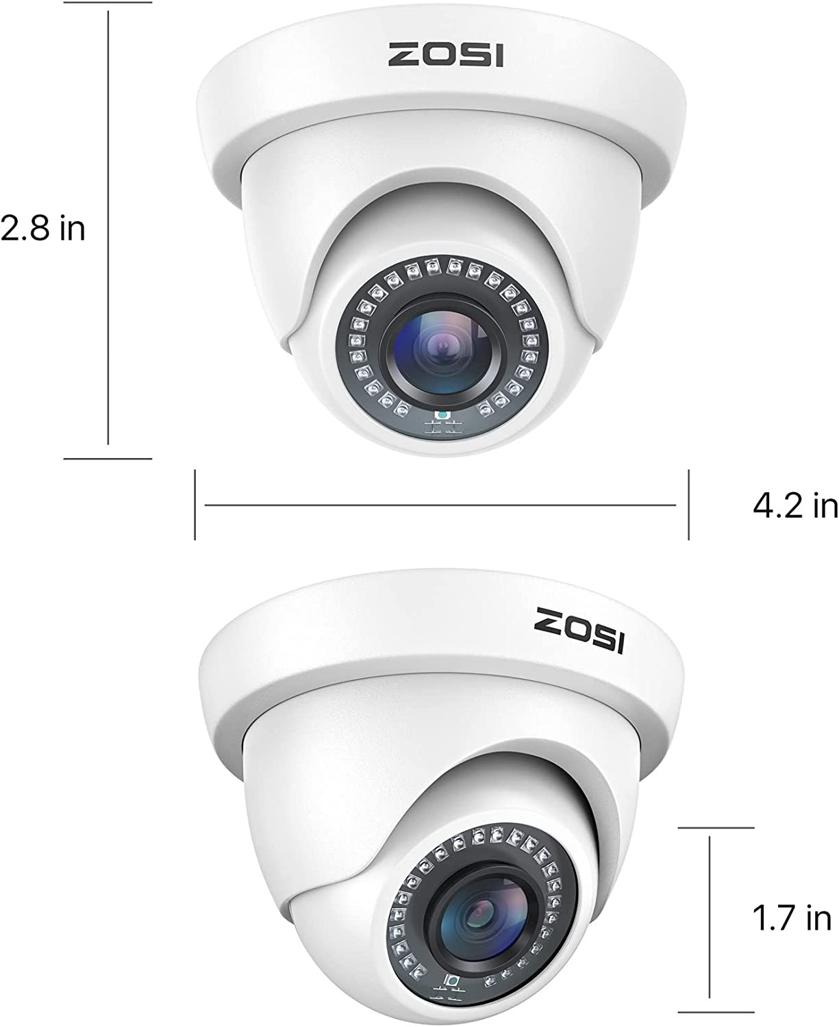 ZOSI 2 Pack 1080p Security CCTV Dome Camera 80ft Night Vision 24/7 Record IR-Cut