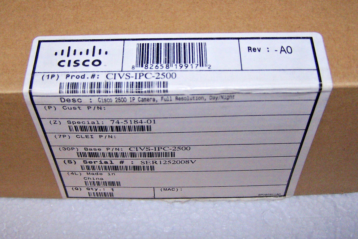 Cisco CIVS‑IPC‑2500 IP Camera 2500 Series Full Resolution Day/Night – New
