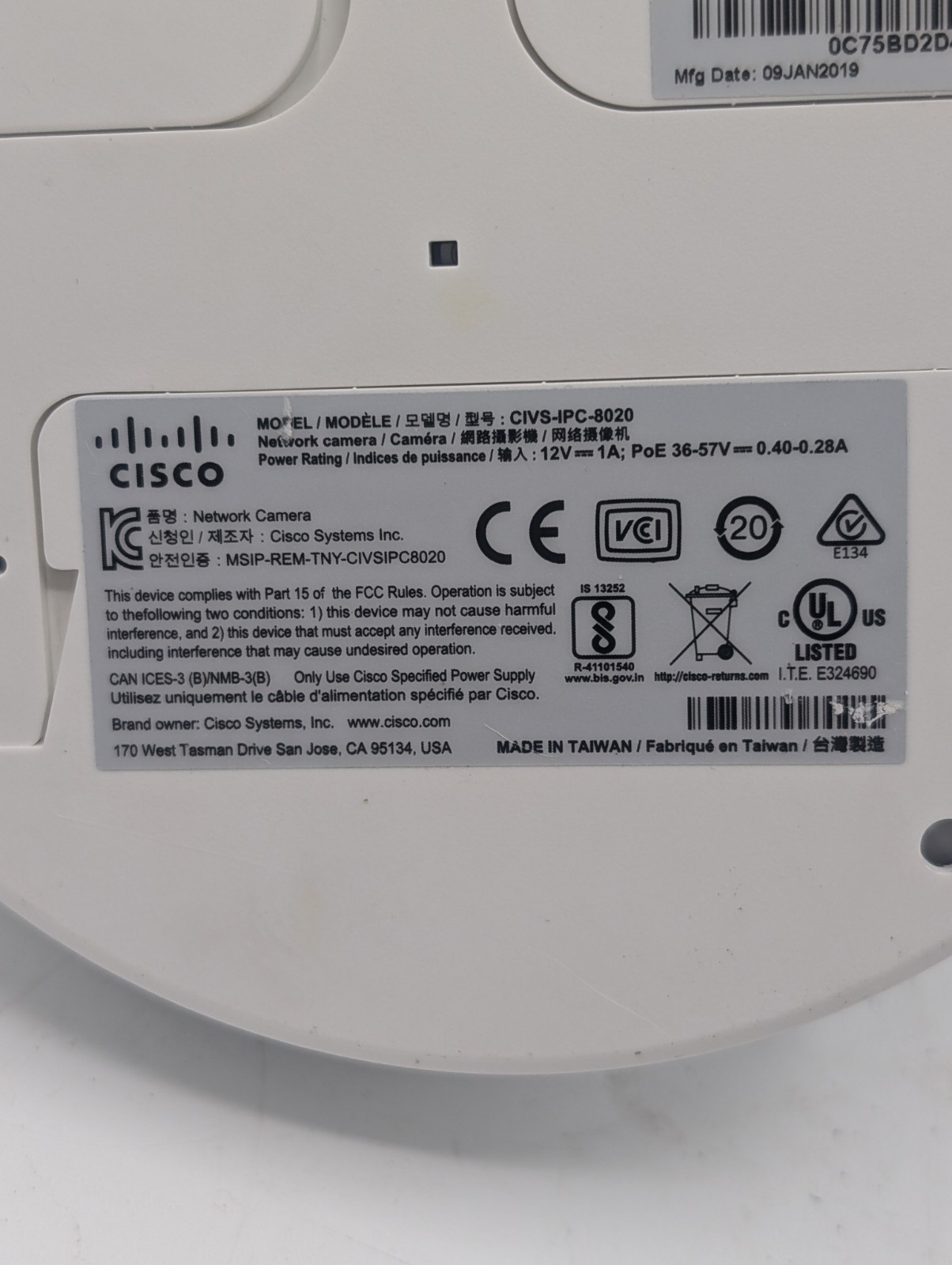 Cisco CIVS-IPC-8020 Network IP Dome Surveillance Camera