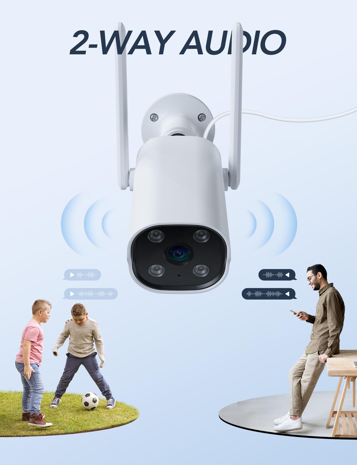GNCC 2K Outdoor Security Camera, 24/7 Recording, Plug-in, AI, White-1P