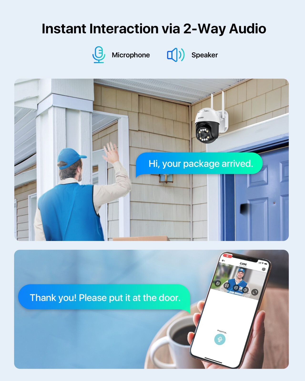 ZOSI 2/3/5MP WiFi Security IP Camera Outdoor 2-Way Talk AI Human/Face/Car Detect