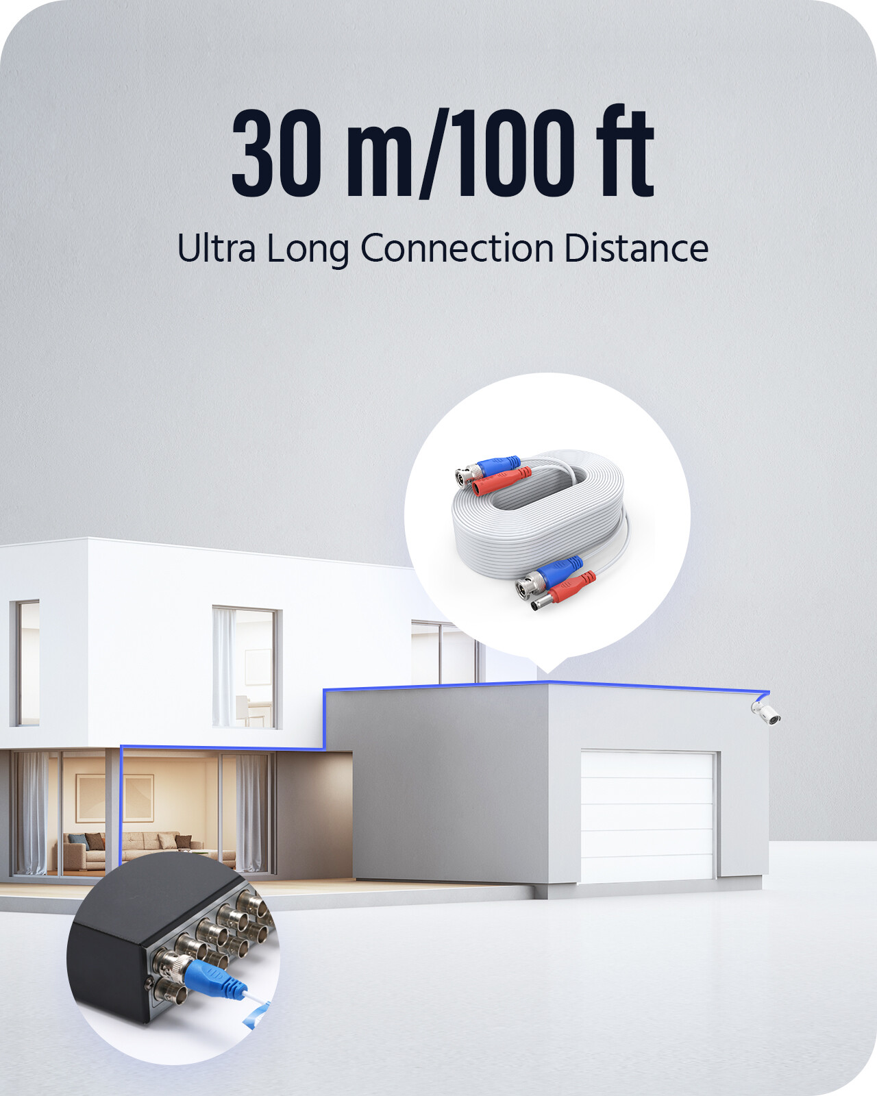 ANNKE 4X 100ft White Video Power Cable BNC RCA Wire for Security Camera System