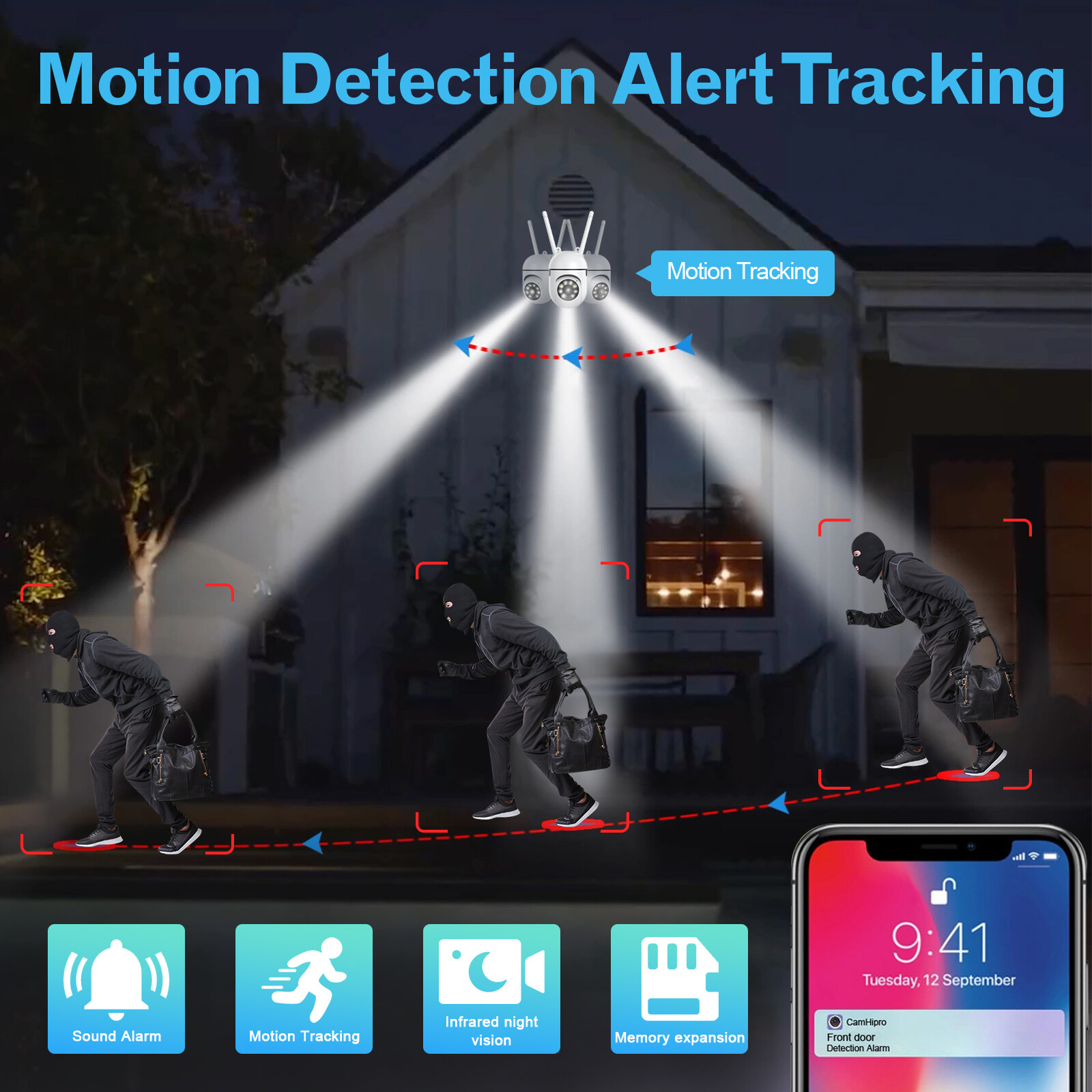 HD 1080P WiFi Security Camera Night Vision with PTZ Motion Detection 2-Way Audio