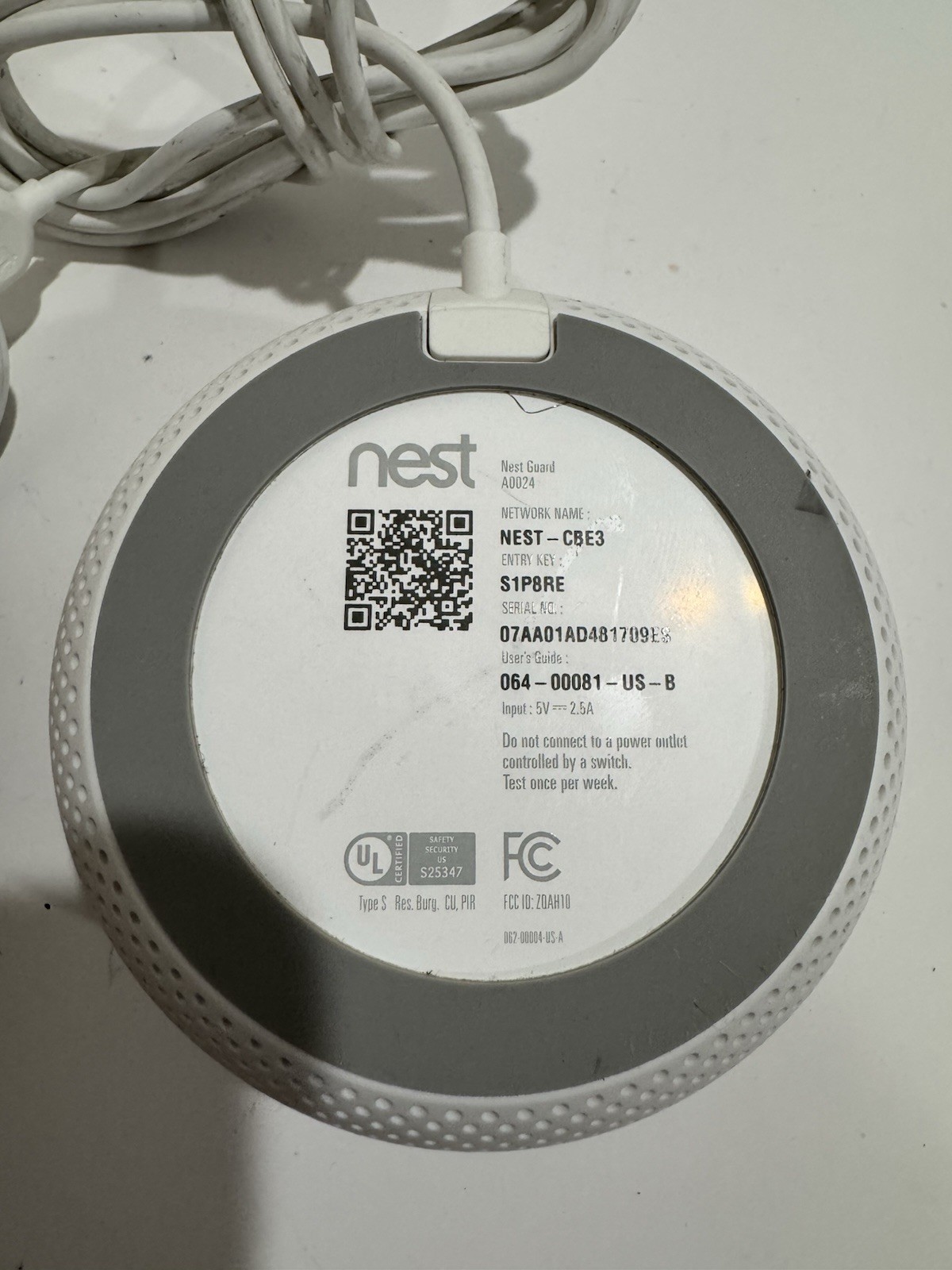 Google Nest Secure Alarm System – Base Guard & Cord – A0024