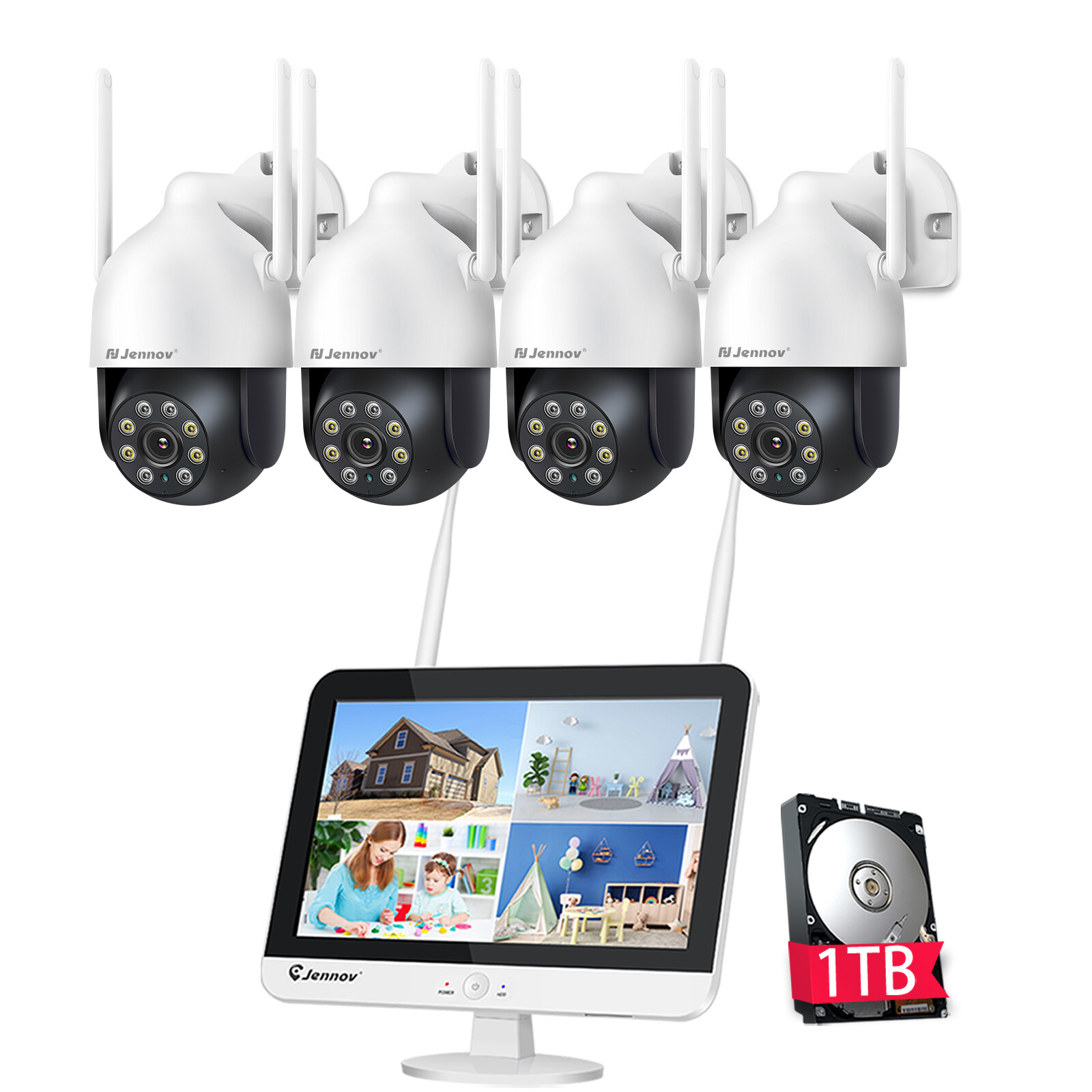 Wireless 5MP Security Camera System 10CH Wifi NVR 2-Way Audio 24/7 Recording 1TB