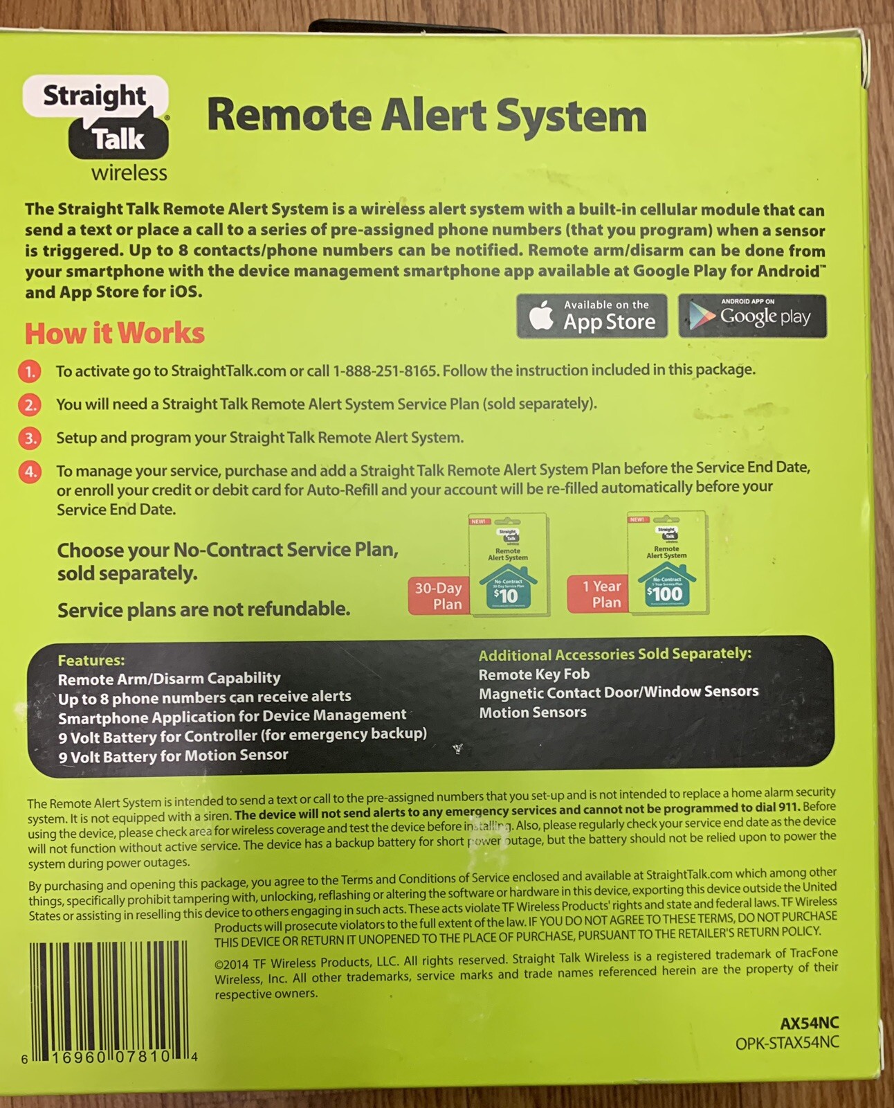 STRAIGHT TALK WIRELESS REMOTE ALERT SYSTEM STARTER KIT AX54NC NEW FAST/FREE SHIP
