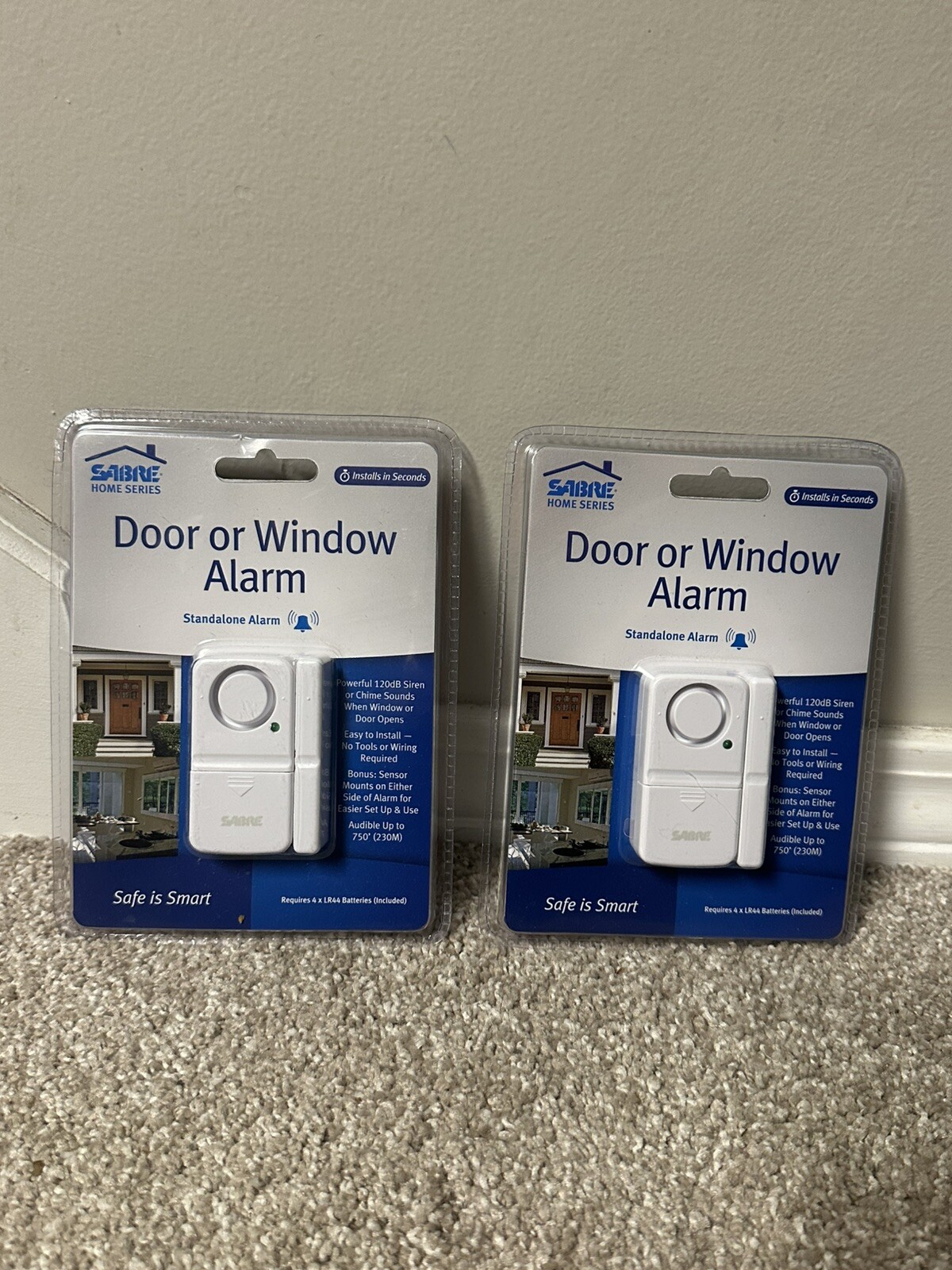 SABRE DOOR & WINDOW ALARM 2pk Sliding Patio Basement Garage Car Home Safety LOUD