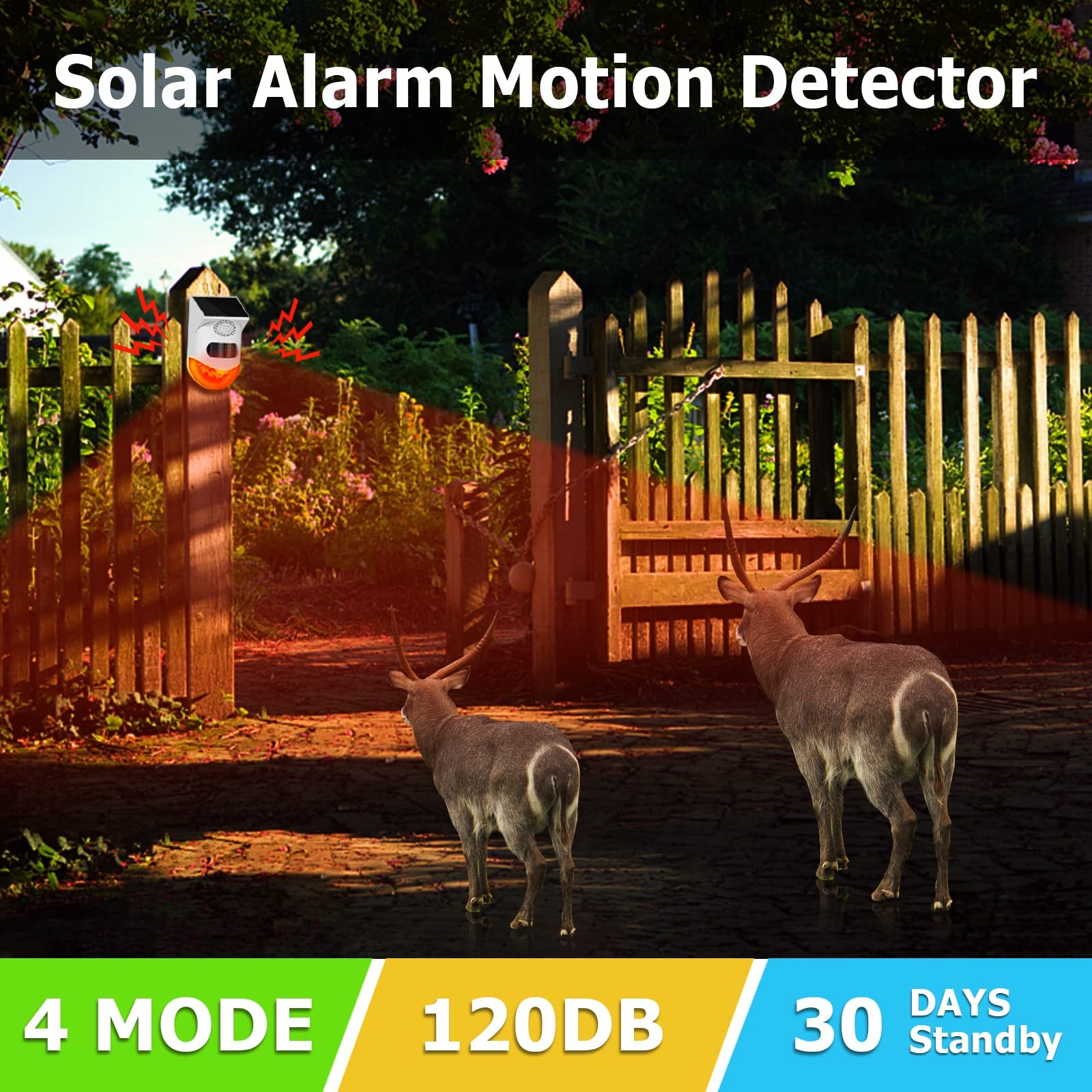 Solar Strobe Alarm Light with Motion Sensor Siren Outdoor Alarm Siren with Re…