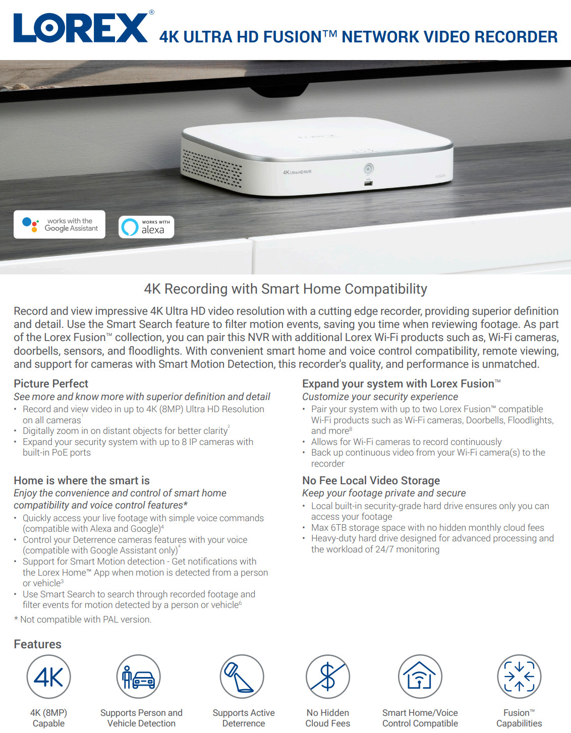 Lorex 4K Ultra HD 8-Ch POE Wireless Fusion NVR 8TB HDD N841A8-Z