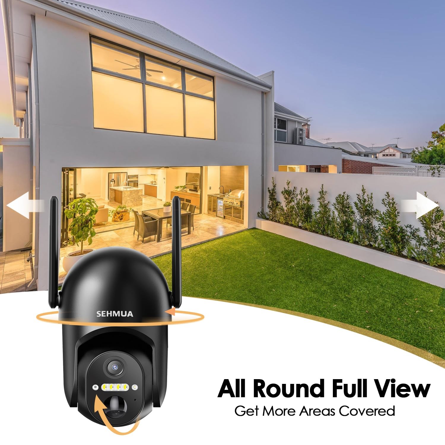 SEHMUA Solar Security Cameras Wireless Outdoor, 2K 360° View 1 pack, Black