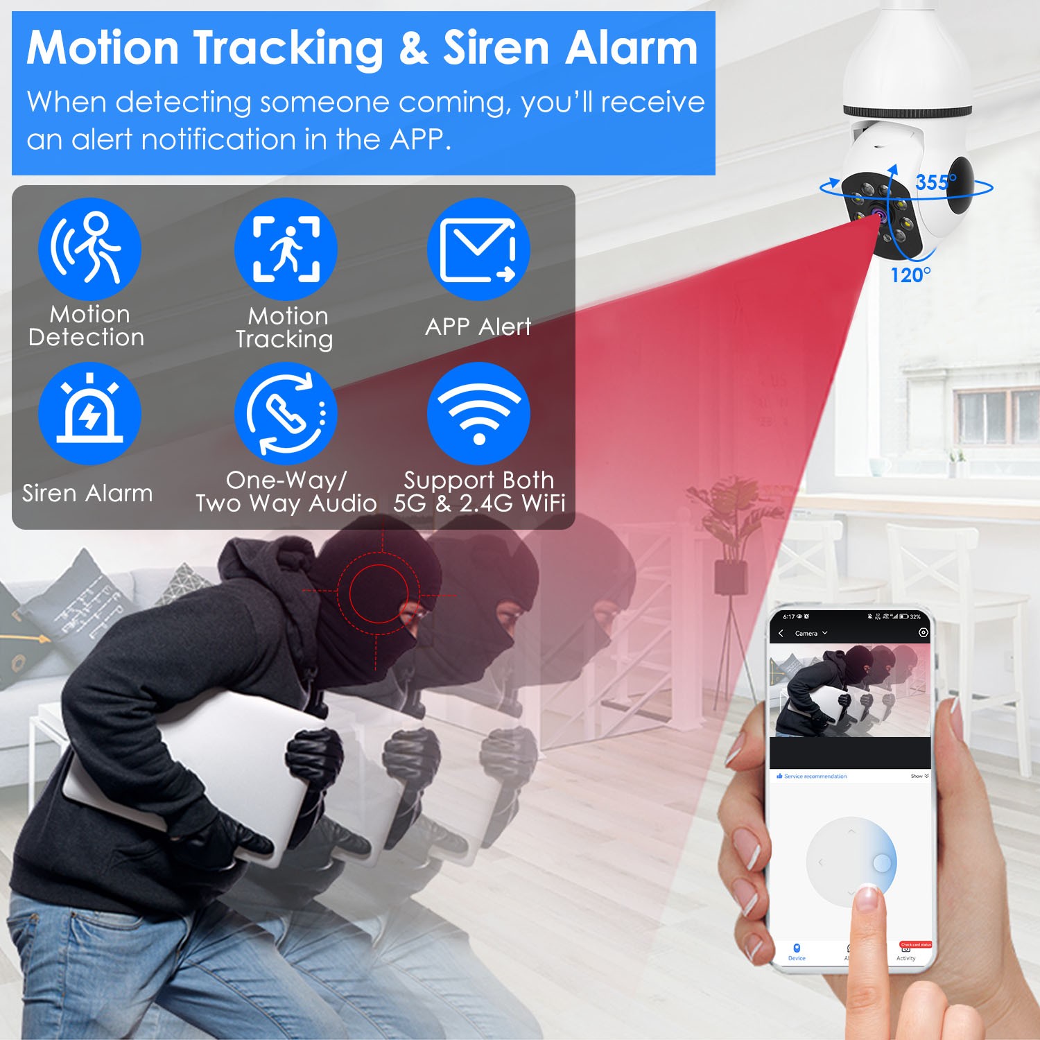 1Pc E27 WiFi Bulb Camera 1080P FHD WiFi IP Pan Tilt Security Surveillance Camera