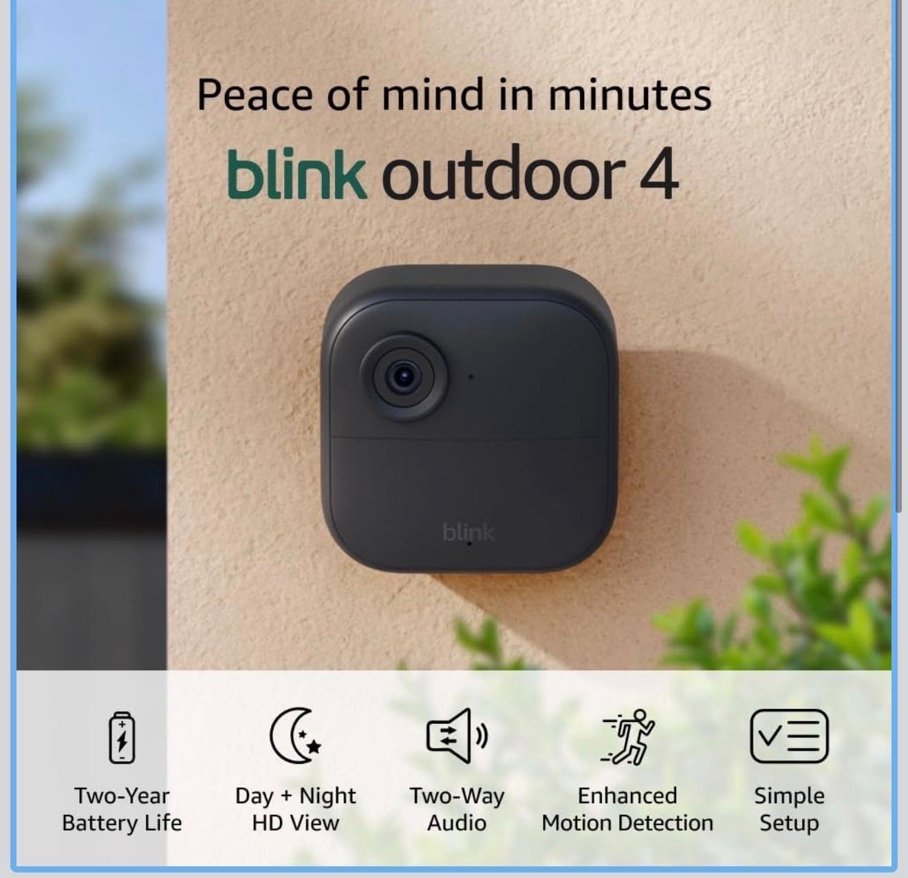Blink Outdoor 4 Wireless Wi-Fi Camera + Sync Module, 1080p, Night Vision Alexa