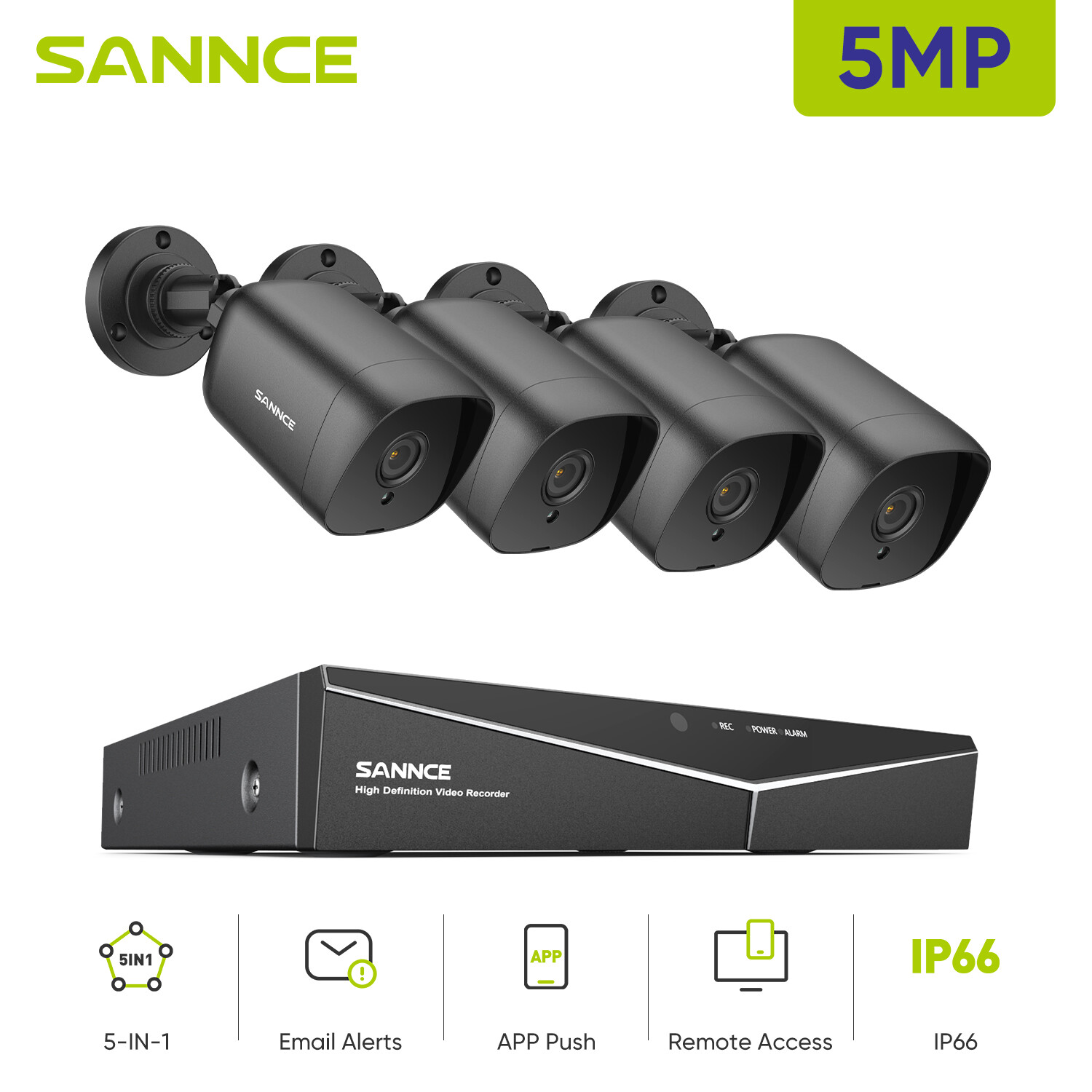 SANNCE 8CH DVR 5MP Video CCTV Security Camera System Outdoor EXIR Night Vision
