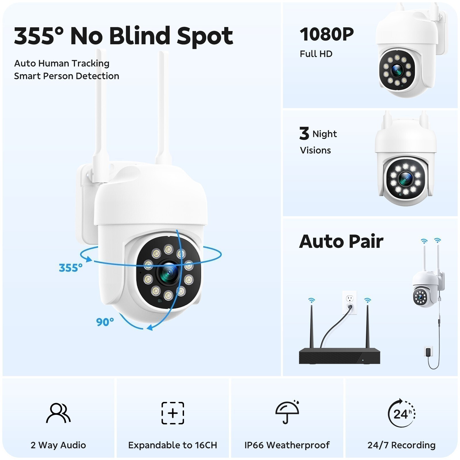 New WiFi Camera Security System PTZ Outdoor Wireless Home 4K 16CH NVR CCTV Audio