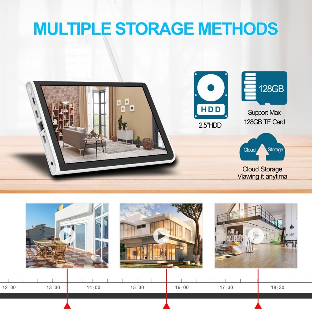 Solar Panel Wireless HD 4MP IP PRO Smart WiFi Camera Kit With 10-inch Monitor