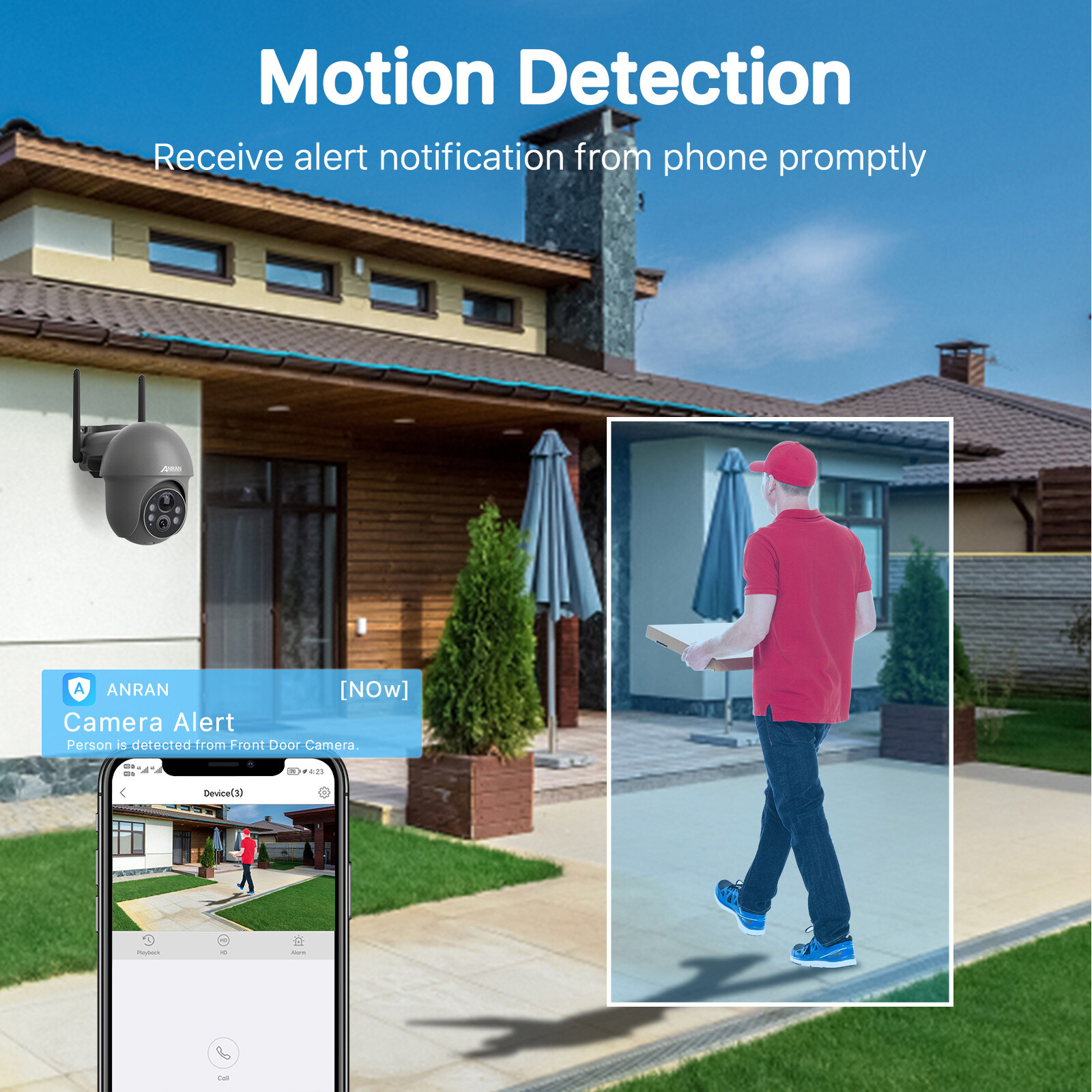 ANRAN Outdoor Solar Wireless Security Camera System Wifi 360° PTZ Audio 4PACK