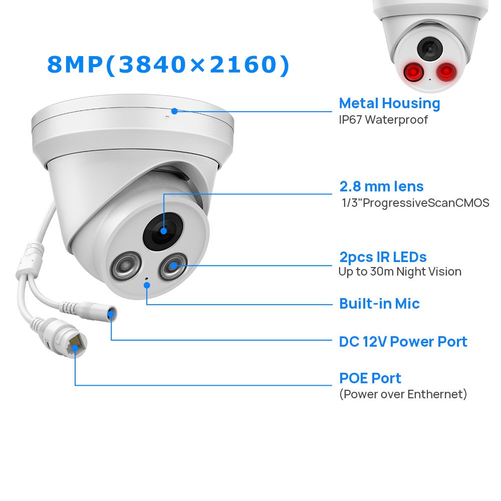 NEW VIKYLIN 8CH 8POE NVR Security Systems Turret IR30M 8MP 4K IP CAMERA MIC Lot