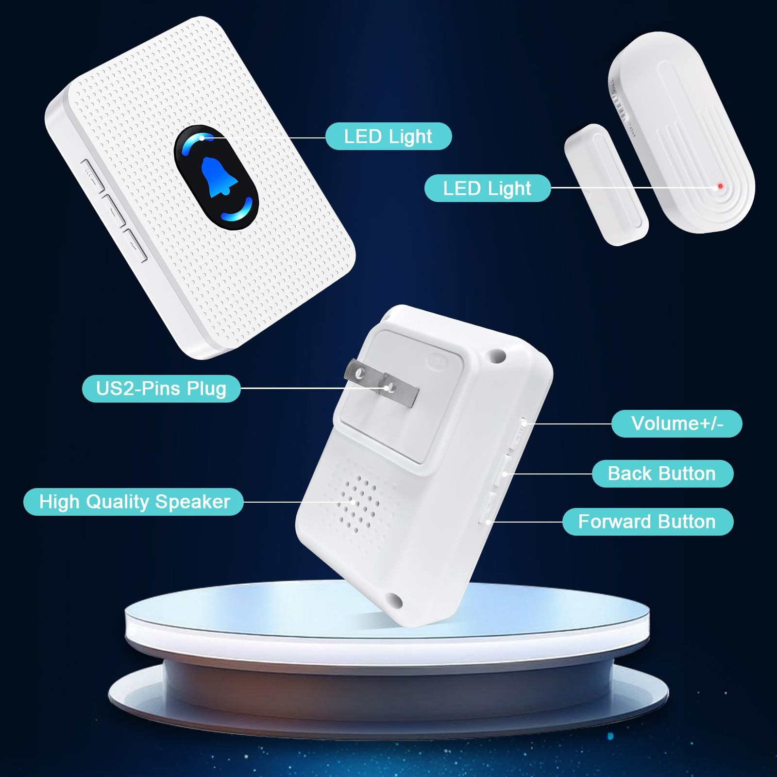 Wireless Door Chime Alarm System – 800ft Range, 20 Melodies, 5 Volume Levels, LE