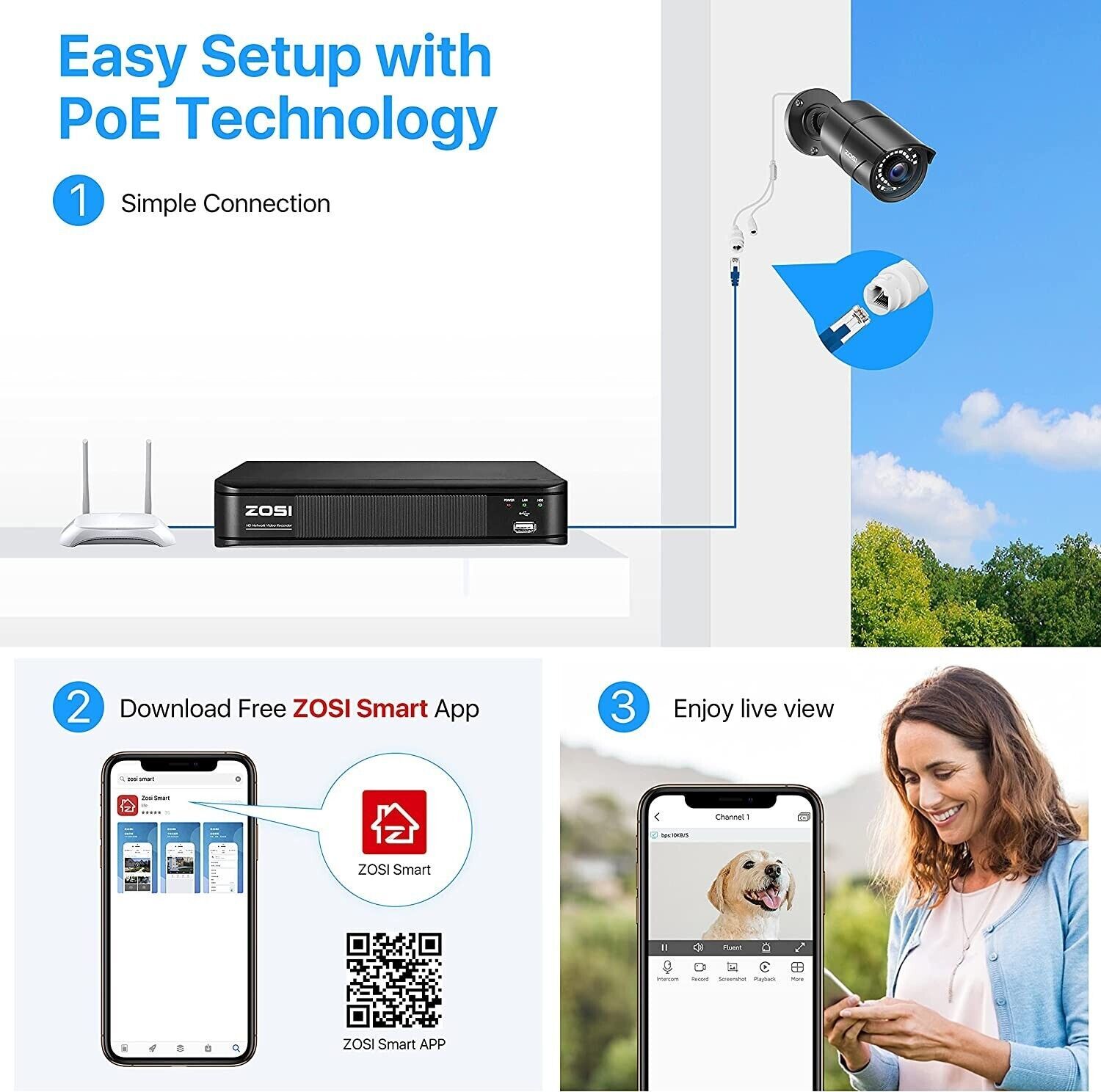 ZOSI 8MP H.265+ PoE Home Security Camera System Outdoor 160ft Night Vision 2TB