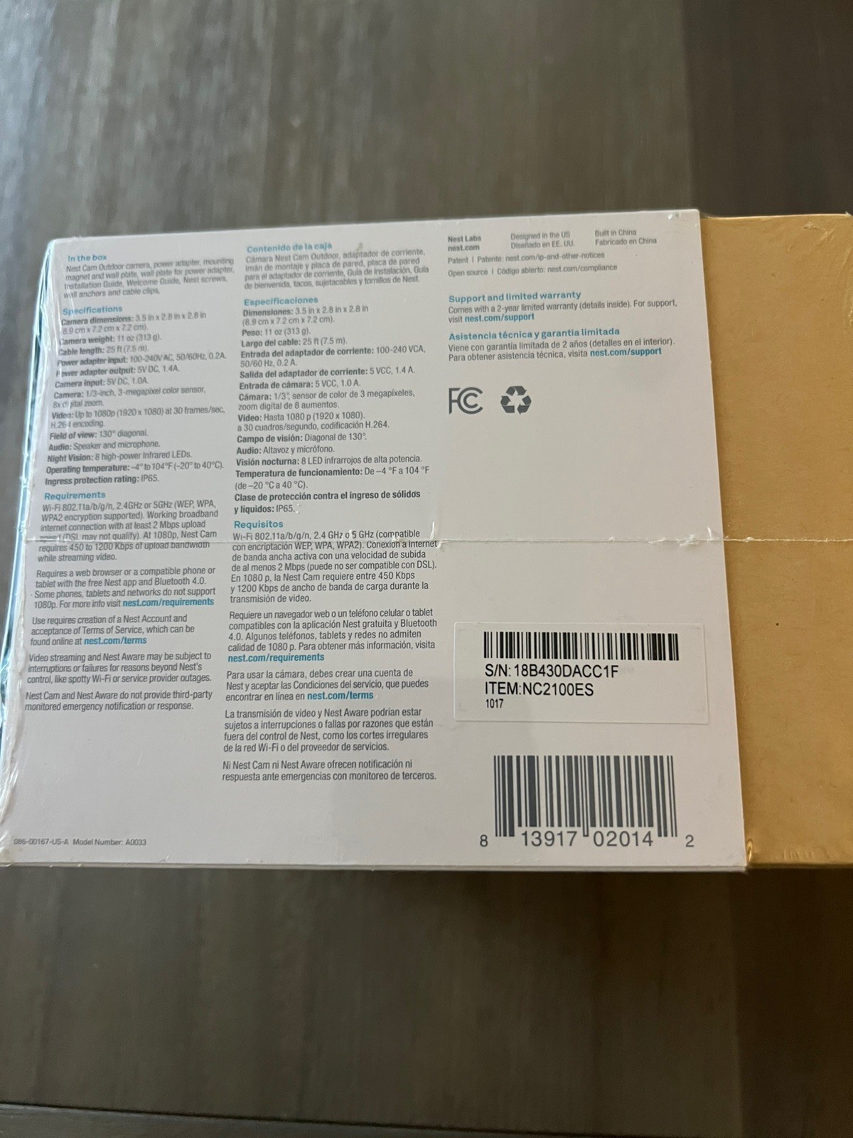 New Google Nest Cam Outdoor 1st Gen A0033 (NC2100ES) uses Nest app – SEALED