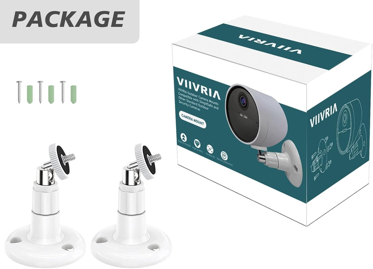 2 Pack Wall Mount Compatible with Simplisafe Outdoor Security Camera, 360° Rot