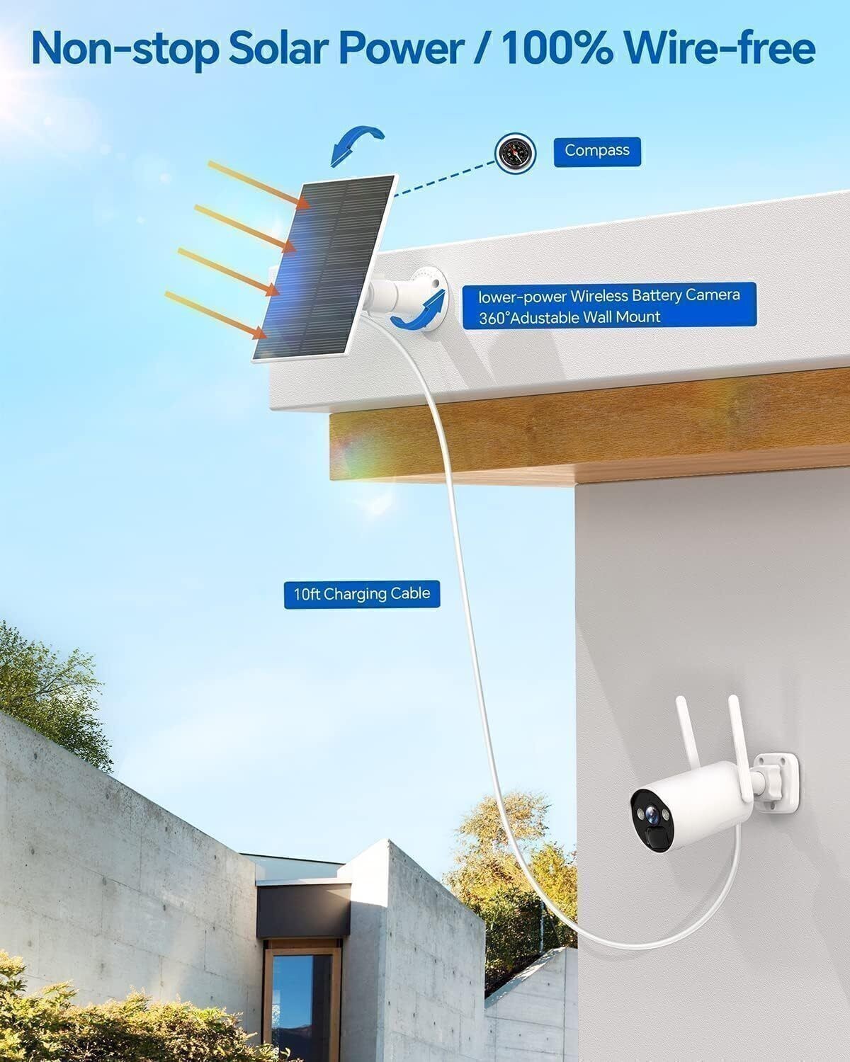 Solar Security Camera System Wireless Outdoor Rechargeable Battery Solar Panels
