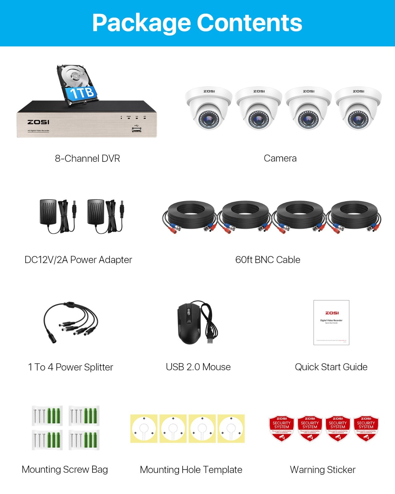 ZOSI H.265 Home Security Camera System 1080p with Hard Drive 1T 8CH 5MP Lite DVR