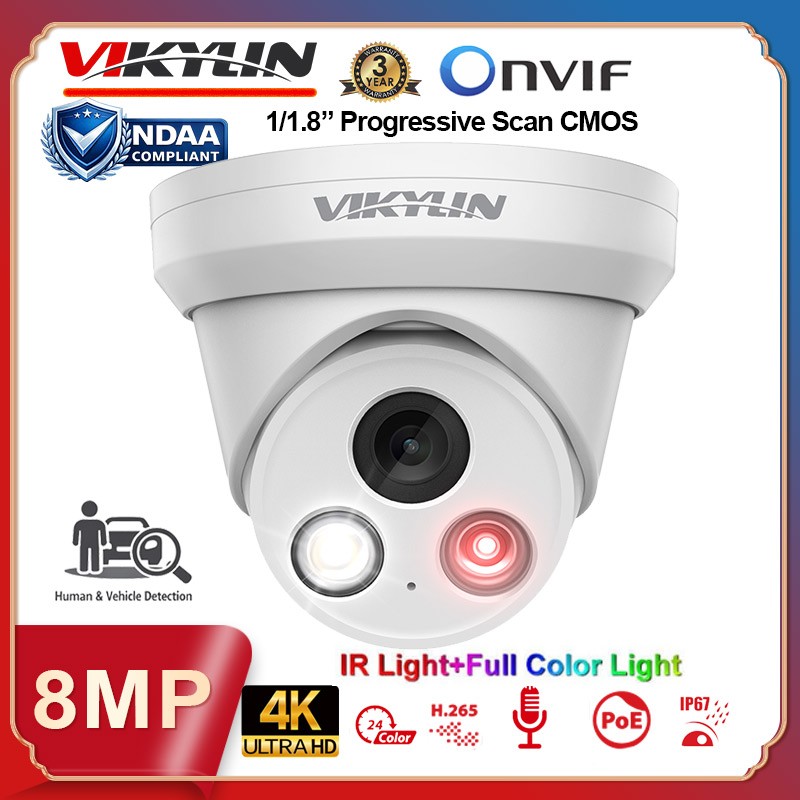Vikylin 4K 16CH 16POE NVR CCTV System 8MP Camera Outdoor Full Color+IR Audio Lot