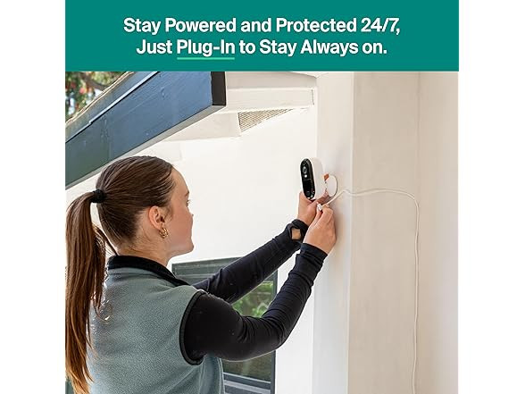 Arlo Essential 2K Camera White Wired Plug-In Outdoor WiFi + Spotlight 6Mo Plan