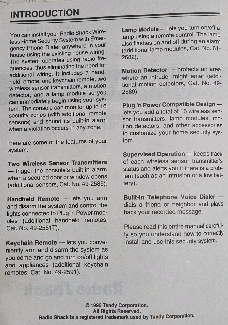 Radio Shack Wireless Home Security System from 1994 – 61-2610 49-2551A