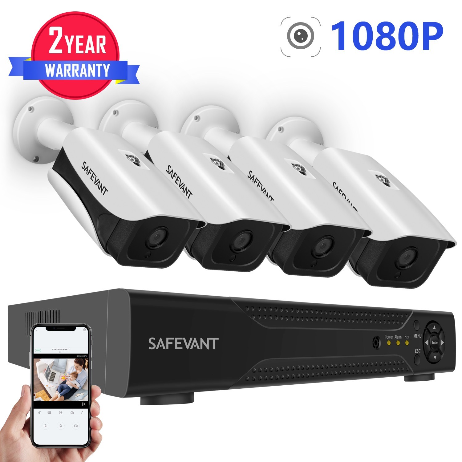 SAFEVANT Home Security Camera System 8CH AHD DVR with 4x 1080P IP Camera CCTV