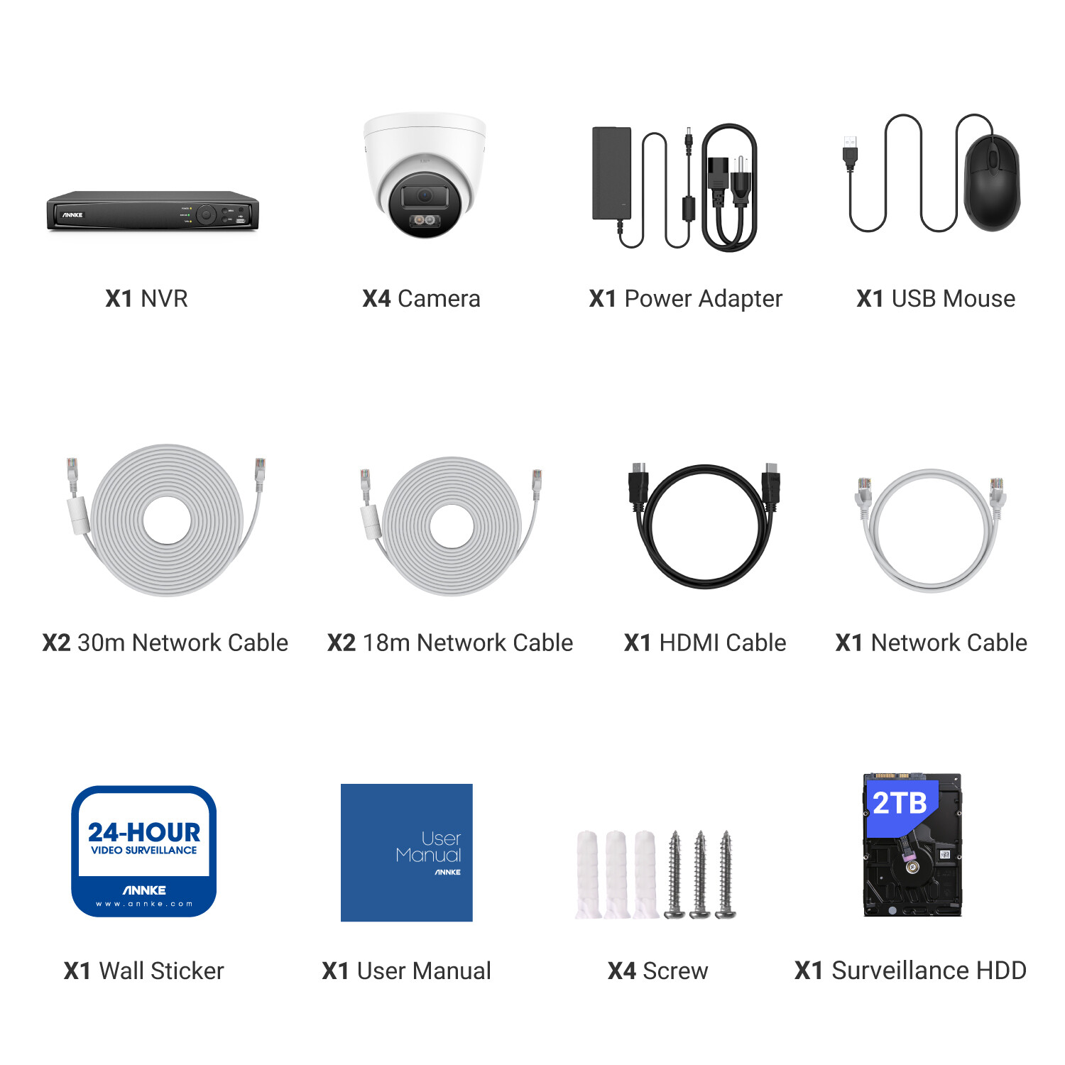 ANNKE 12MP 8CH NVR 2TB 4K POE Security Camera System Color Night Audio Recording