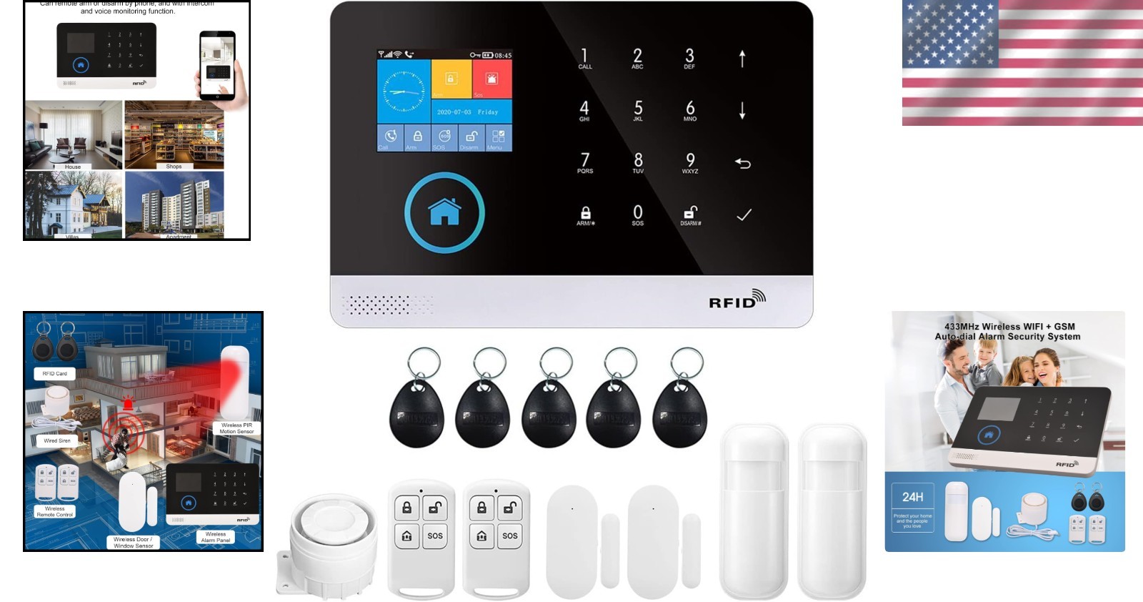 Elite WiFi GSM Home Security System 2.4″ LCD Wireless DIY Alexa Voice Control