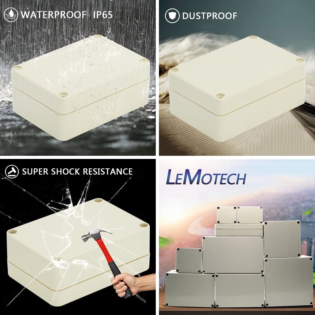 LeMotech Waterproof Dustproof IP65 ABS Plastic 3.3″x2.3″x1.3″, Pale Grey