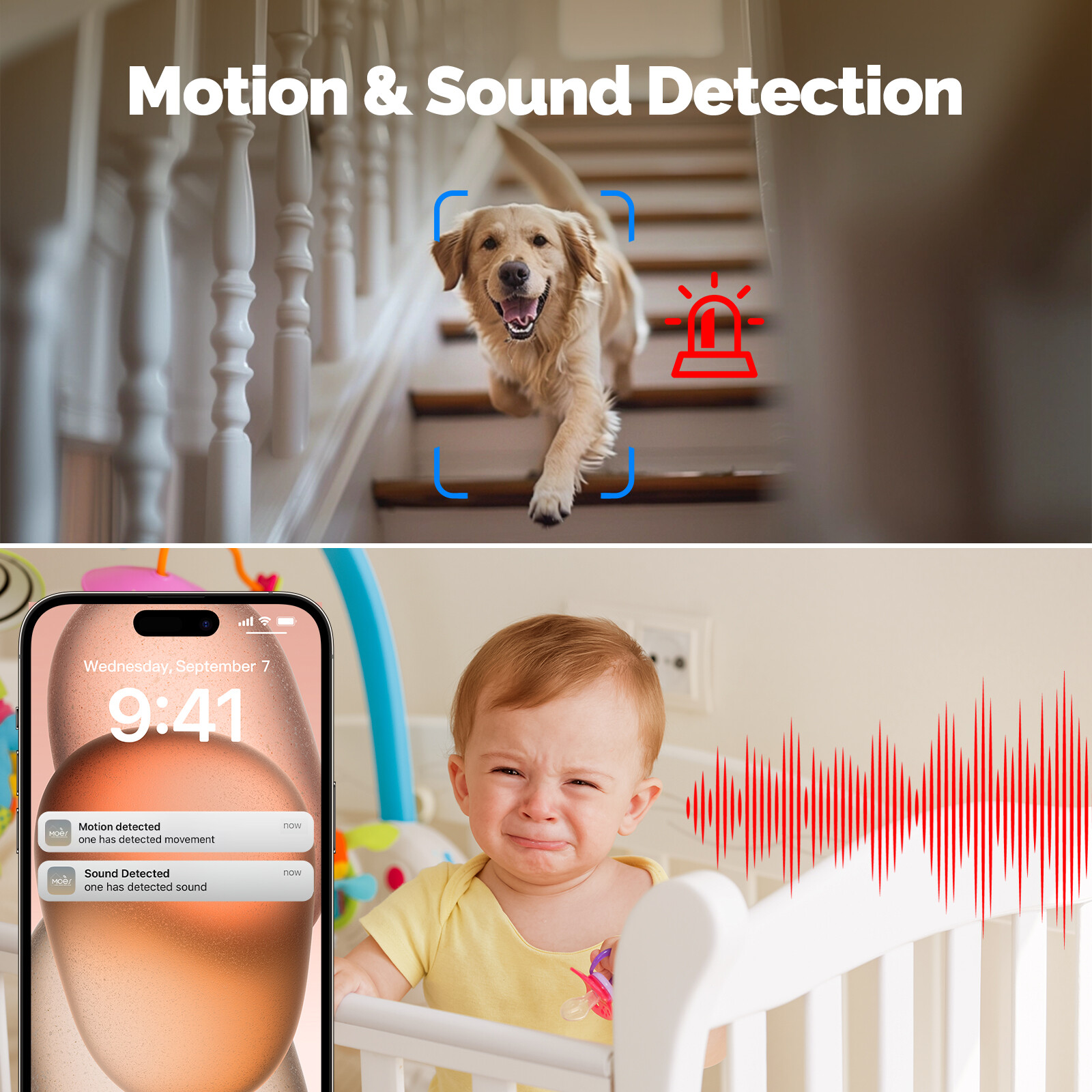 MOES WiFi 360° Smart Security Camera 4MP HD Night Vision Motion Sound Detection