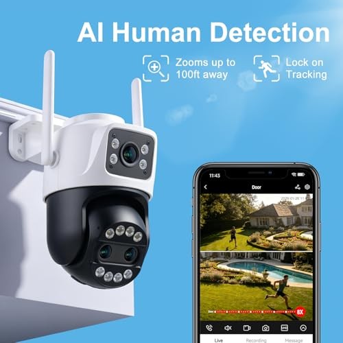 PTZ Outdoor Indoor Camera – 3 Lenses – 32GB – 8X Hybrid – Black