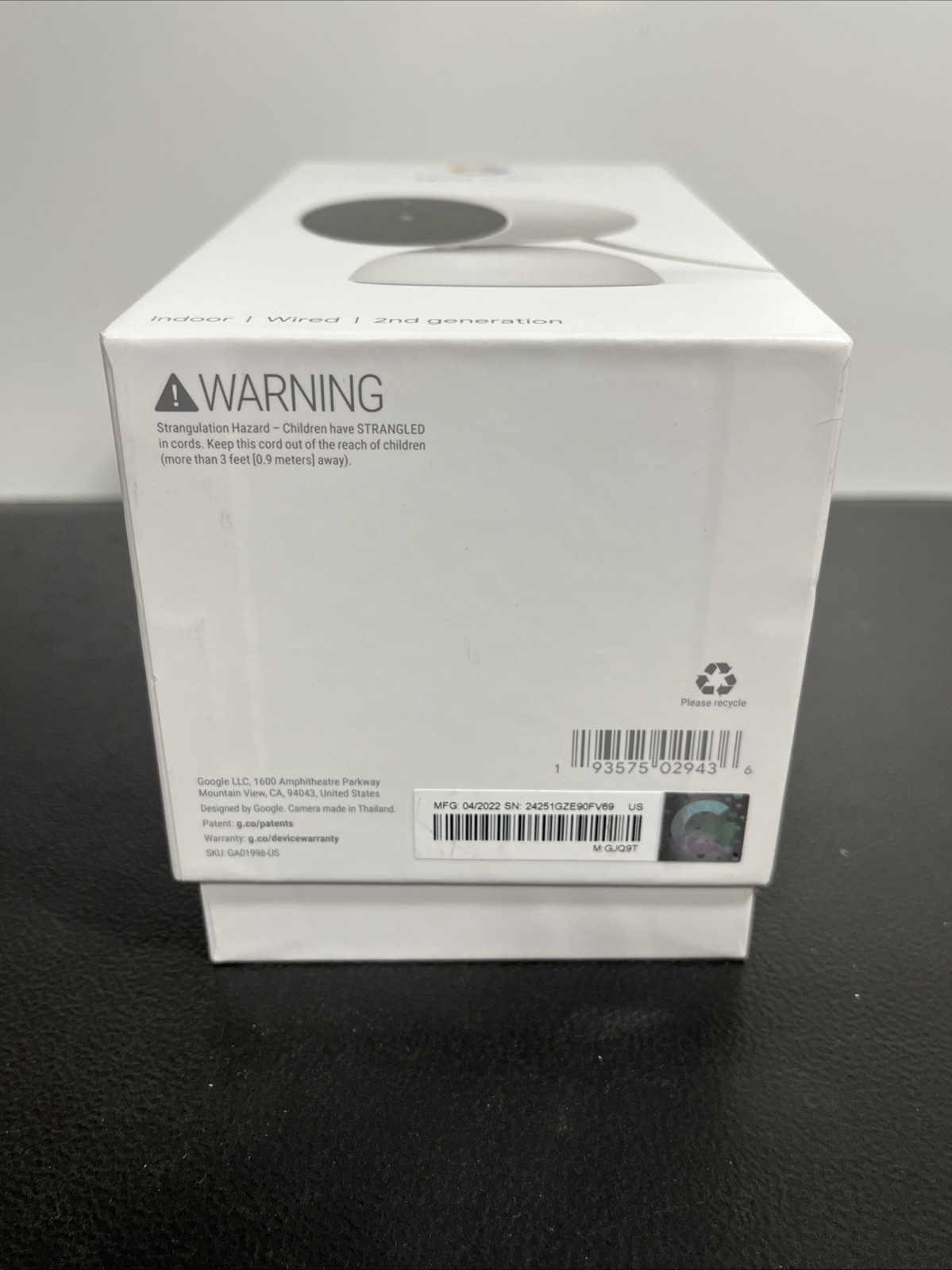 Google Nest Cam Indoor Wired 2nd Gen GJQ9T Security Camera White